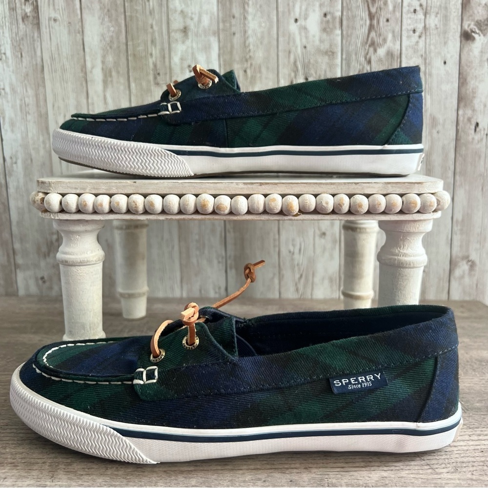 Sperry Lounge Away Blackwatch Plaid Slip On Boat Shoe Sneakers 7.5 - Picture 4 of 7